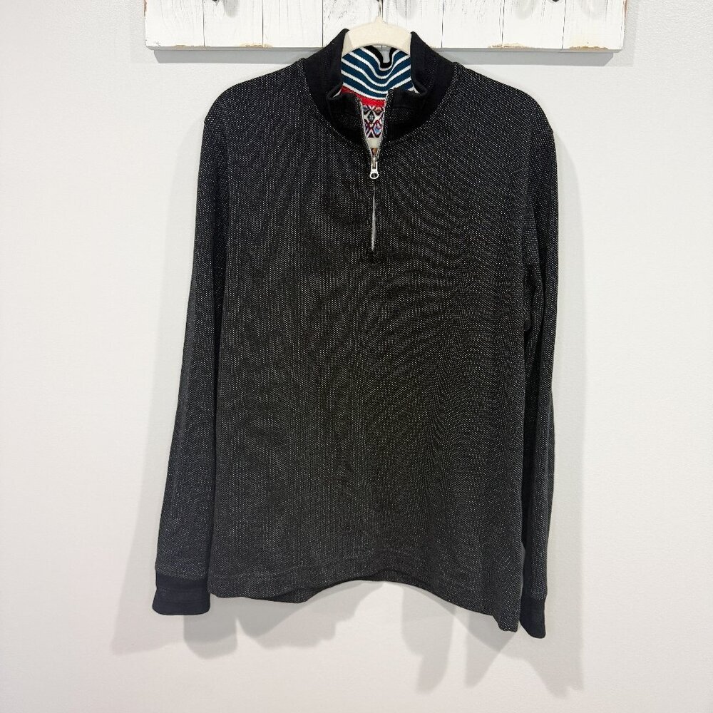 Robert Graham 1/4 Zip Pullover Sweater Dark Gray Cotton Size L